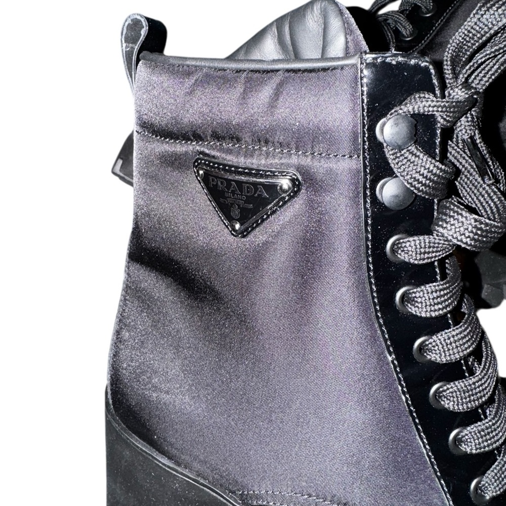 Prada Black Nylon And Leather Cap Toe Ankle Boots EU 41 -US 11 - Picture 9 of 10